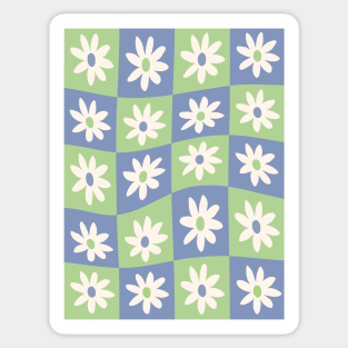 Abstract flowers art, Checkered pattern, Flower market, Indie, Cottagecore decor, Cute floral art, Fun art, Retro Sticker